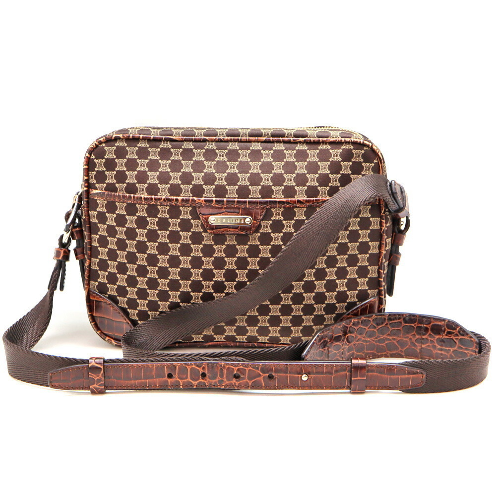 Celine shoulder bag canvas leather brown